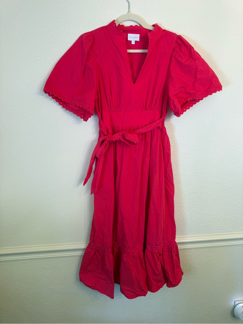 Sugarlips Vibrant Pink Eyelet-Trim Midi Dress Camden Poplin Midi Dress - Picture 7 of 9